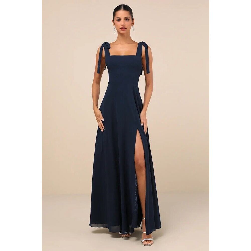 Lulus Love Me Forever Navy Blue Tie-Strap Square Neck Maxi Dress Size XL Formal